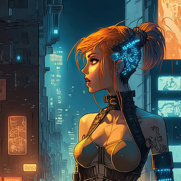 In Night City 2077 A Beautiful Cyberpunk Cyborg