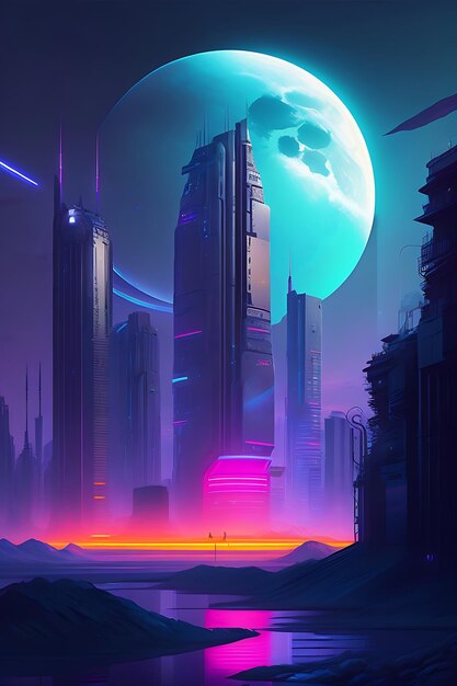 Night city Cyberpunk landscape concept