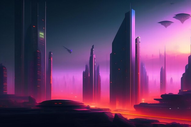 Night city Cyberpunk landscape concept