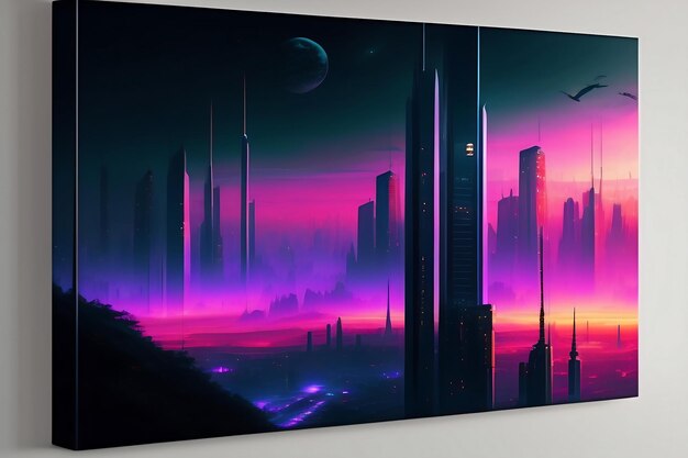 Night city cyberpunk landscape concept