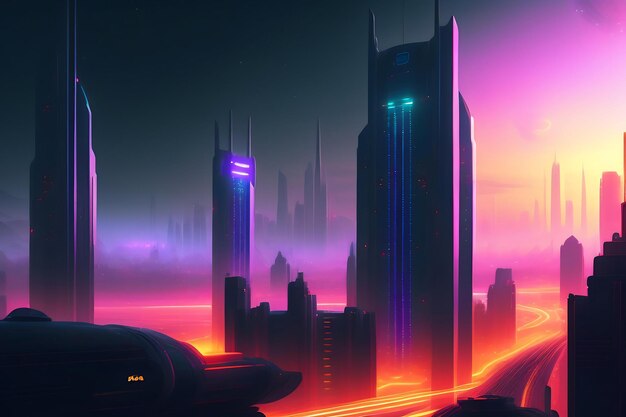 Night city Cyberpunk landscape concept