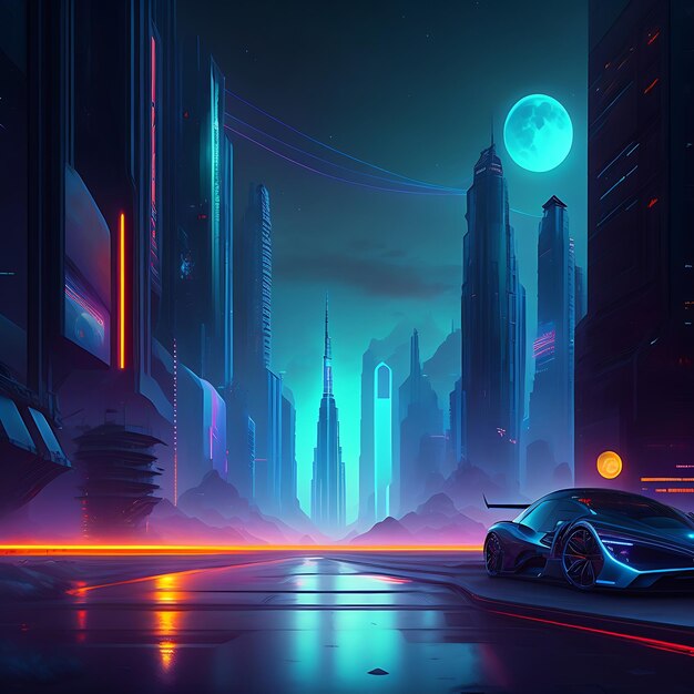 Cyberpunk Car in Night City Wallpaper for Desktop & Laptop in 4K