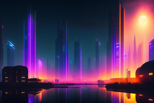 Night city Cyberpunk landscape concept