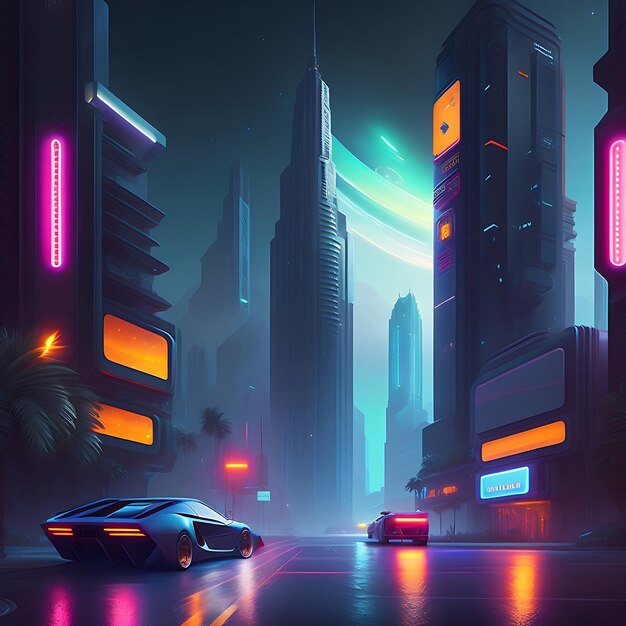 Night city Cyberpunk landscape concept