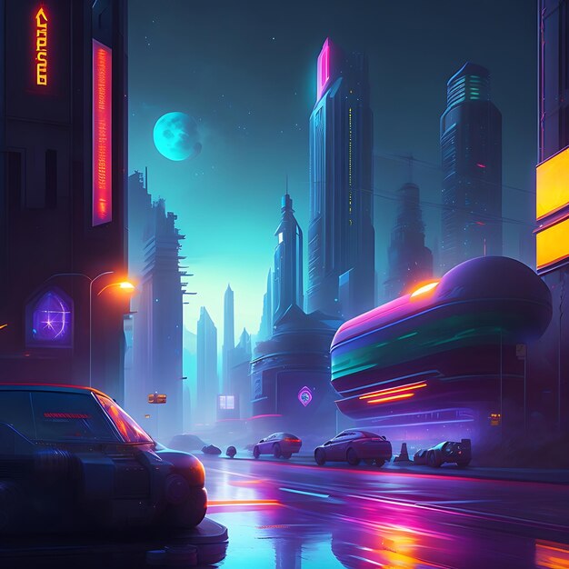 Night city Cyberpunk landscape concept