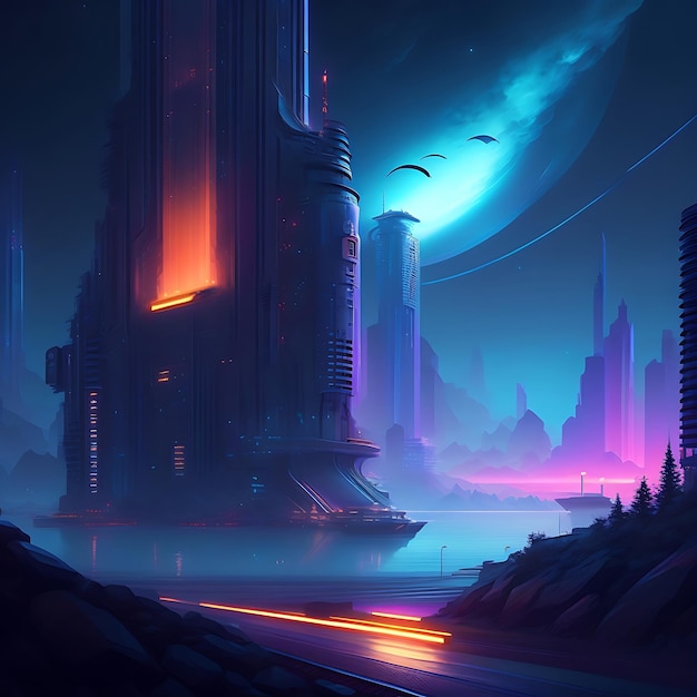 Night city Cyberpunk landscape concept