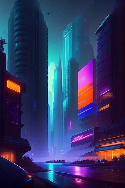 Night city Cyberpunk landscape concept