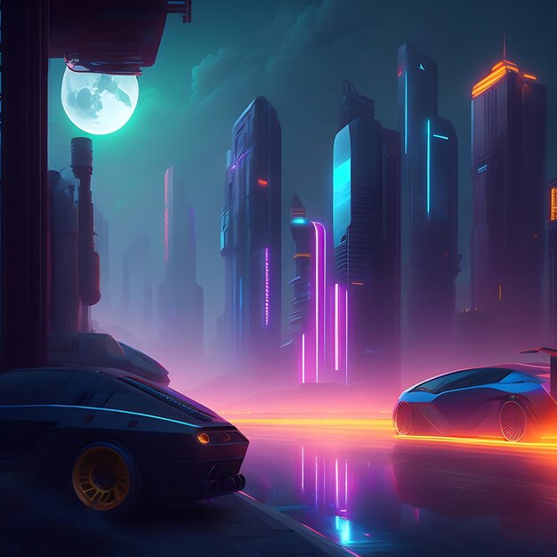 Night city cyberpunk landscape concept