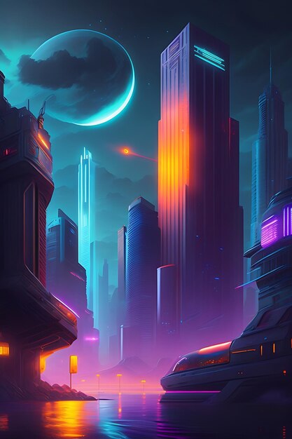 Night city Cyberpunk landscape concept