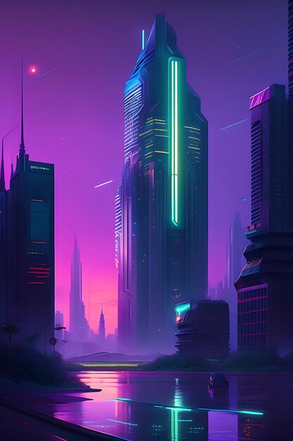 Night city cyberpunk landscape concept