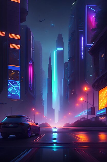 Night city Cyberpunk landscape concept