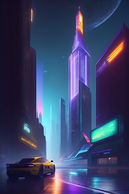 Night city cyberpunk landscape concept