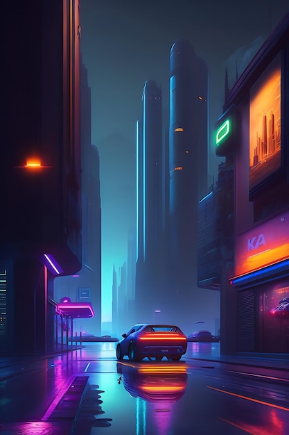 Night city Cyberpunk landscape concept