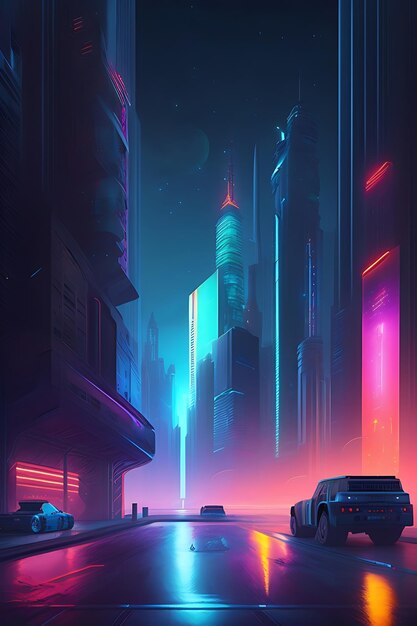 Night city Cyberpunk landscape concept