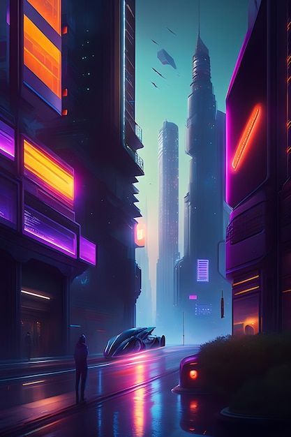 Night city Cyberpunk landscape concept