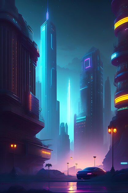 Night city Cyberpunk landscape concept