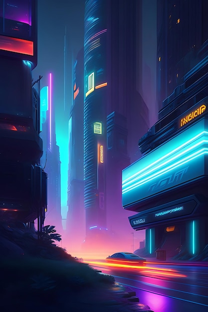 Night city Cyberpunk landscape concept