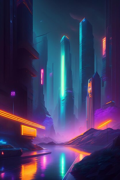 Night city cyberpunk landscape concept