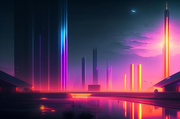 밤 도시 사이버펑크 풍경 컨셉