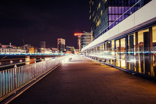 Night city landscape Dyusildorf. Media harbor Germany