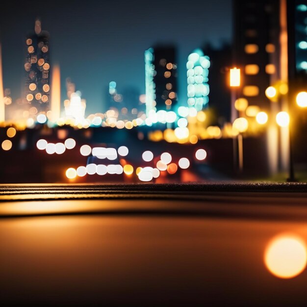 Night city life with street lamps and bokeh blurred lights effect vector beautiful background