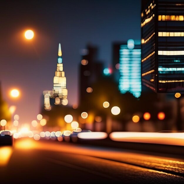 Ночная городская жизнь с уличными фонарями и боке, размытые огни, эффект вектора, красивый фон.