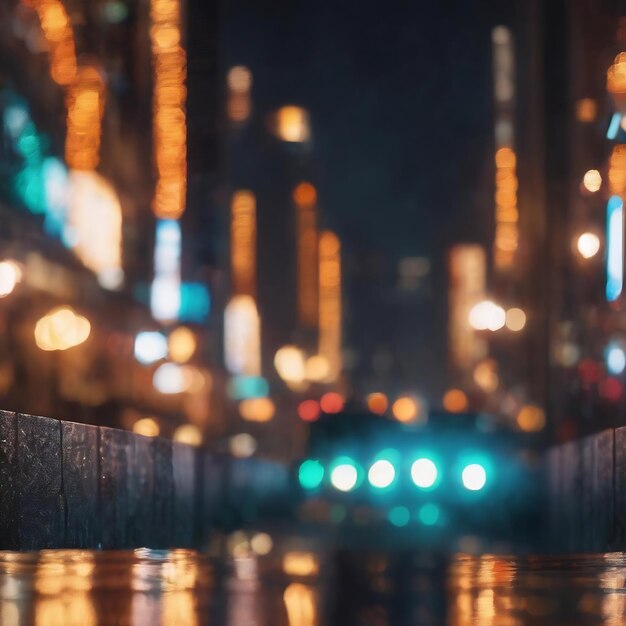 Photo night city lights bokeh with reflections background hd