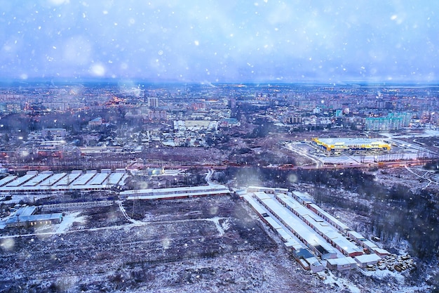 night city top view winter, architecture top roof facade lights