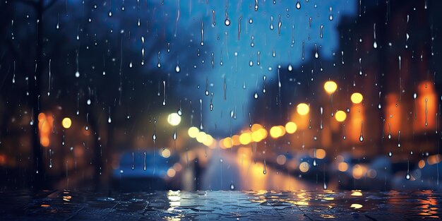 Night city town rain day blurred bokeh background cityscape decoration view scene