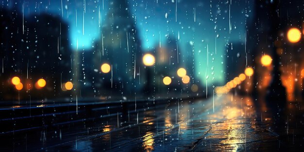 Night city town rain day blurred bokeh background cityscape decoration view scene