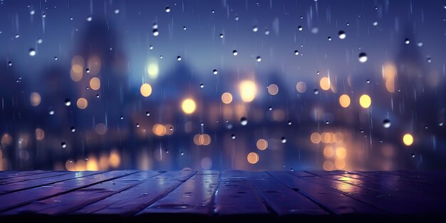 Night city town rain day blurred bokeh background cityscape decoration view scene