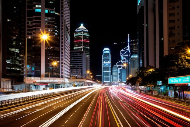 Night city traffic blurred cars long exposure lights evening highway lane movement fast transit car