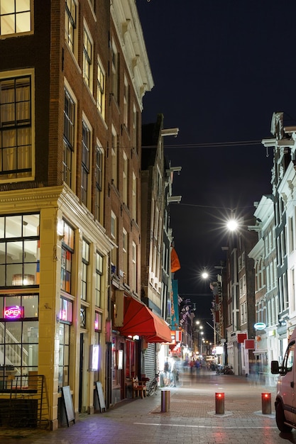 Night city view of Amsterdam street