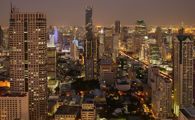 Night city view Bangkok cityscape