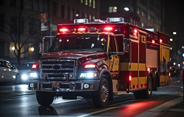 Photo at night a citys streets are traversed by an emergency ambulance on a signalxa