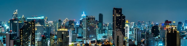 Night cityscape and highrise buildings in metropolis city center