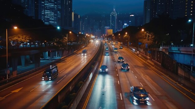 Night cityscape with busy road Night background