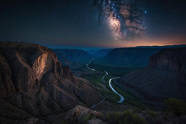 Foto paesaggio notturno di una scogliera in una valle montuosa occidentale