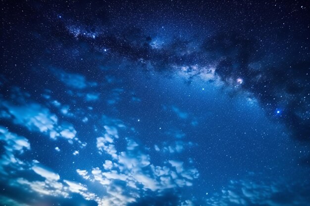 Night dark blue sky with many stars and milky way galaxy