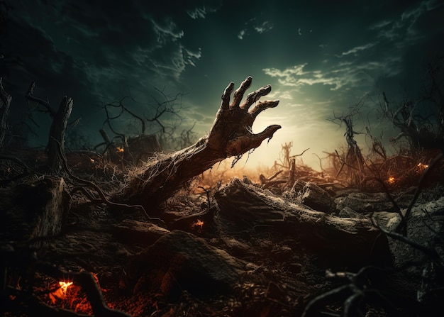 At night a dead man's hand bursts out of the ground