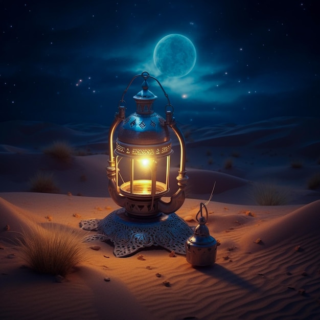 night desert with a islamic lamp