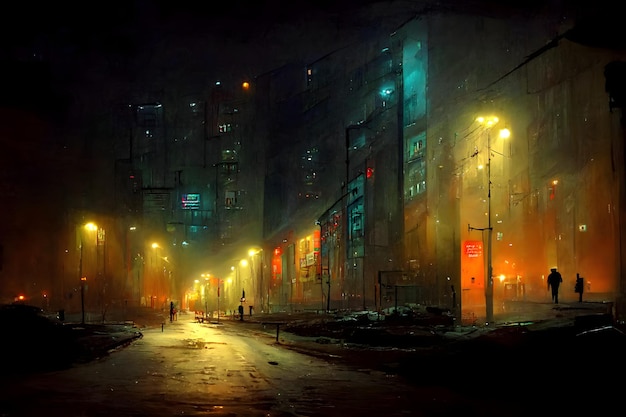 Night dirty dystopian city ghetto street neural network generated art