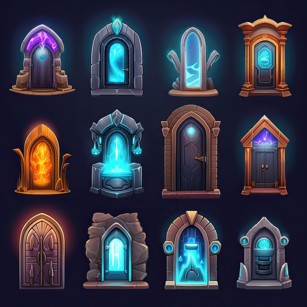 night door portal game ai generated gate architecture building medieval futuristic way night door portal game illustration