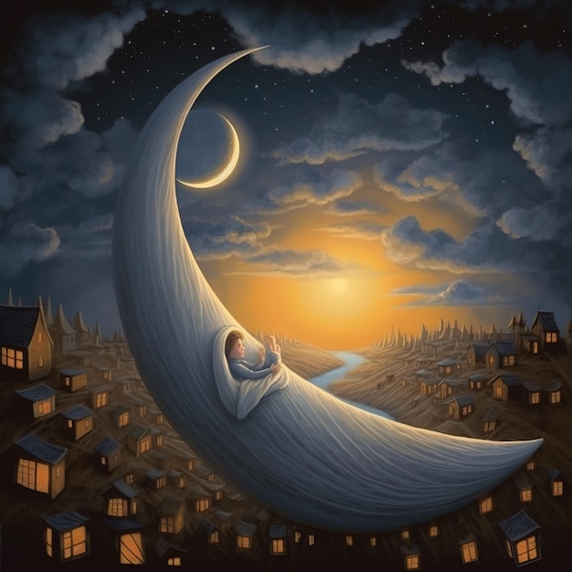 night dream of a child illustration