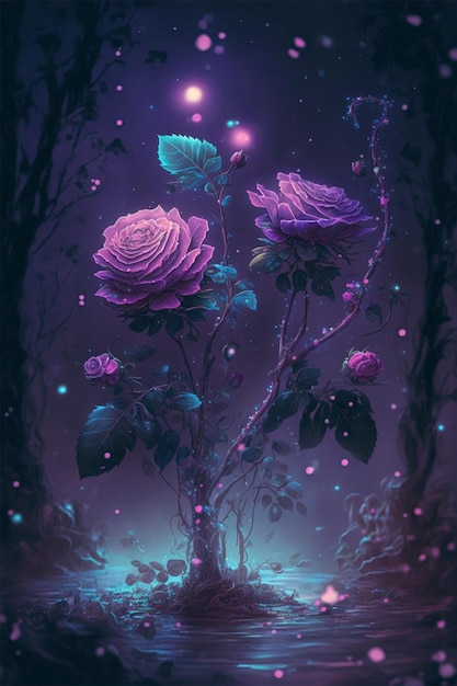 Ночью мечтательный лес полон цветов Генератив Ай