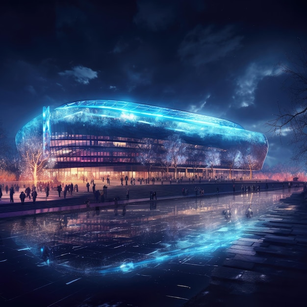 Night football arena in lights Generative ai