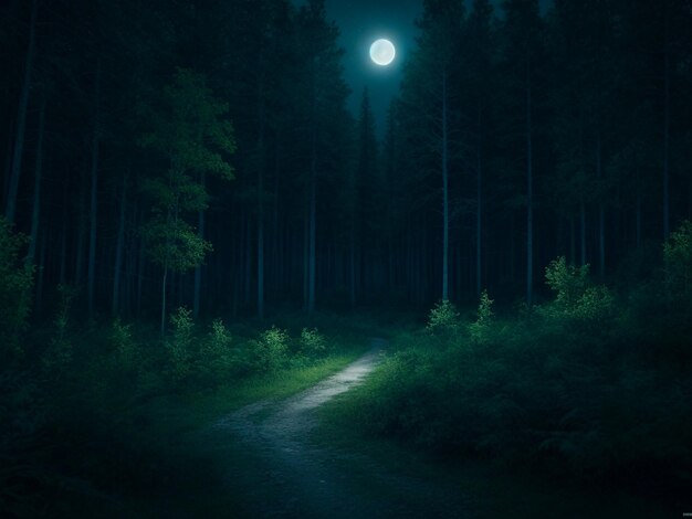 Night forest landscape generated with Ai