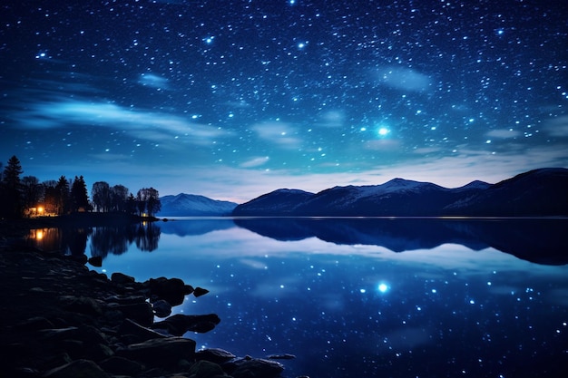 写真 夜の満月は多くの星と惑星地球を持っています