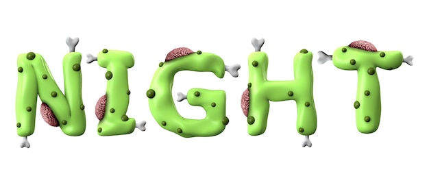 Night halloween word made from green zombie lettering