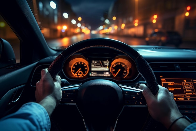 Night hands steering wheel drive Speed control Generate Ai